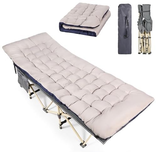 REDCAMP Campingbett Feldbett Klappbar mit Auflage, XXL 190 x 71 x 49 cm Faltbar Feldbettauflage mit Matratze Topper für Camping Garten Innen Outdoor, Cremeweiß