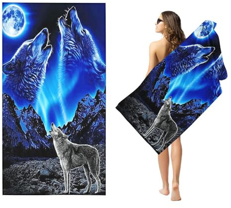 Goplnma Wolf Mikrofaser Handtücher - Strandtuch 90x180 cm Wolf Badetuch Strandlaken 3D Wolf Thema Badetuch groß 100x200 Strandhandtuch Mikrofaser Handtücher 50x100cm (70 x 140 cm,2)