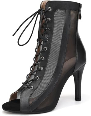 YCALCP Stivali da Ballo Latino Donna Punta Aperta con Lacci Salsa Tango | Scarpe da Ballo Latino Americano Scarpe per Ballo con i Tacchi Alti con Tacco 9.5,Suola in Gomma