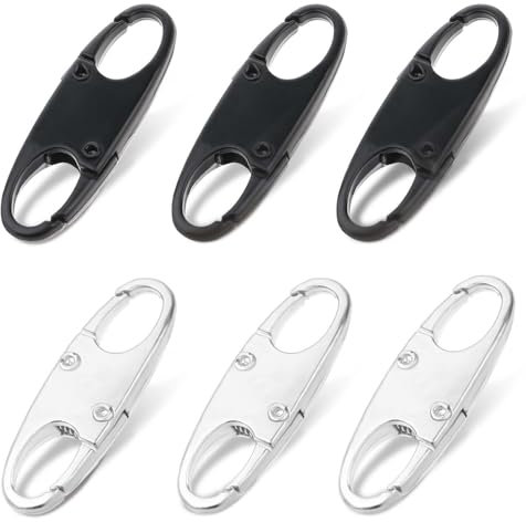 DIVINA VITAE Zipper Clips Anti Theft Deterrent, 6PCS S Carabiner Small Zipper Pull Locks Mini Snap S Hooks for Backpacks Camping Fishing Traveling Outdoor Sports (Black Silver)