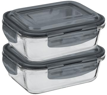 HOMESHOPA Airtight Glass Food Storage Container, 380ml, 2 Pack BPA-Free & Leak Proof Silicone Seal Plastic Lids, Glass Meal Prep Takeaway Lunch Boxes