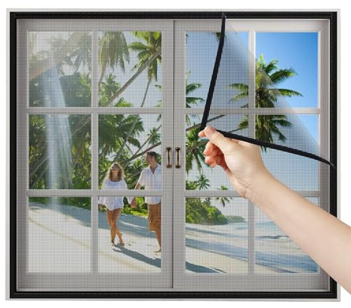 Moskitonetze Lamellen 95x115cm Schwarz Insektenschutz BalkonFenster, Fliegen Gitter Fenster für BalkonFenster, TerrassenFenster, KellerFenster