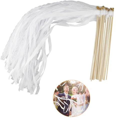 50 Stück Wedding Wands mit Glocken und Spitzenbändern – Zauberstäbe für Hochzeiten, Geburtstage und festliche Feiern, Hochzeitsdeko und Gastgeschenke, Hochzeitszubehör, Romantische Hochzeit (Weiß)