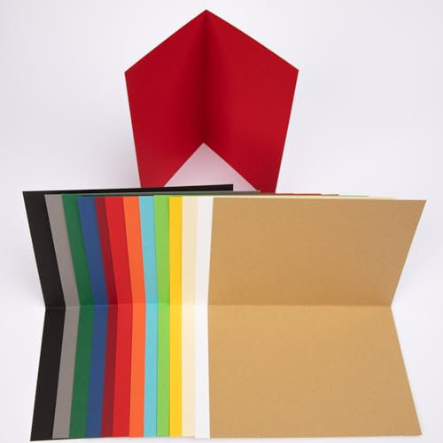 PresentFill® Klappkarten blanko in Bunt - 52 Faltkarten A6, Klappkarte ideal zum Karten selbst gestalten, beschriften oder bedrucken - passend für C6 Umschläge