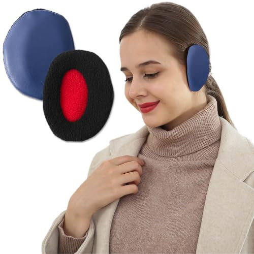 Leder Fashion Ohrwärmer Mütze, Ohrenschützer, Ohrenwärmer Damen Herren, Winter Warme Ohrenschutz Flaumig Ohrwärmer Gefüttert, Schutz vor Wind/Kälte, Umschließen Ohr völlig, Herbst/Winter (Blau)