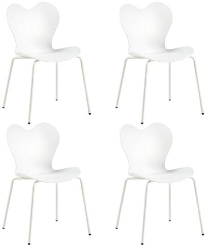EGGREE Juego de 4 Sillas de Cocina Apilables con Patas Metálicas Ajustables, Asiento Ancho de Plástico Estable e Impermeable Apto para Comedor, Cocina, Salón, Jardín, Patio - Blanco