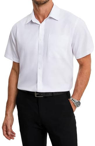 HISDERN Mens Short Sleeve Dress Shirts Bamboo Fiber Anti-Wrinkle Shirt Casual Business Button Down Shirt with Pocket
