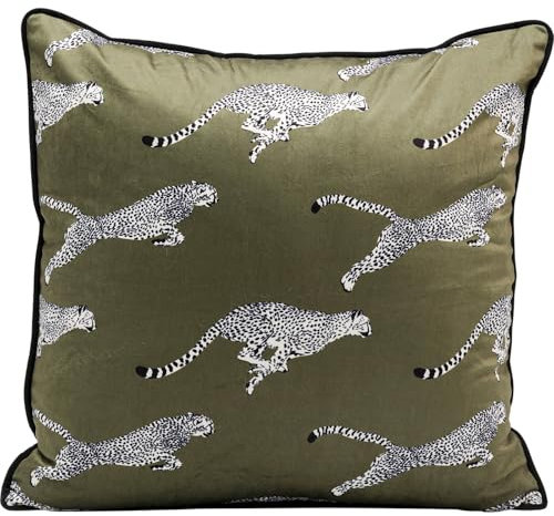 Kare Design Kissen Running Chetahs, 45x45 cm, Grün, Modern, Zierkissen, Dekokissen, Handgearbeitet, mit Reißverschluss, Schlafzimmer, Wohnzimmer, für Sofas/Couches