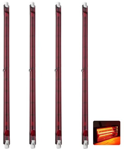 Infrarotlampe 1000W 254mm, R7S Halogenstab 1000LM, 1000W Infrarot Halogen Lampe Dimmbar, 230V Halogenstäbe Dimmbar kein Flimmern, Quarz Infrarot Heizlampe Wärmelampe Rot Halogenstablampe, 4 Stück