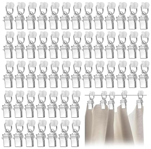 GisWell Vorhang Clips, 60 Stück Gardinenhaken für Schienen, Vorhangklammern Gardinenhaken mit Rollen für T-Schienen, Gardinenschiene, Erkerfenster, Wohnwagen in Silber