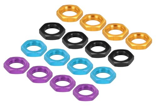 QUARKZMAN Packung mit 16 Aluminium 17mm RC Radmutter Schwarz/Gold/Blau/Lila | Gewinde M12x1, 0mm Sechskant Radmuttern RC Radmutter, Für 1/8 RC Modellauto Lkw Offroad Auto, Aufgerüstete Teile
