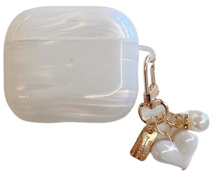 PIQIUZC Custodia per auricolari per AirPods 4, custodia protettiva per AirPods 4, con brillantini e perle, custodia protettiva con ciondolo, per ragazze e donne