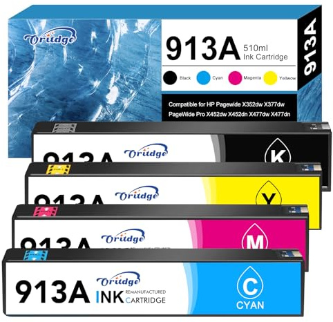 913A Druckerpatrone für HP 913A Tintenpatrone, Schwarz Magenta Cyan Gelb | L0R95AE F6T78AE F6T77AE F6T79AE, Kompatibel mit HP PageWide X352dw X377dw X452dw X452dn X477dw X477dn X552dw X577dw X577z