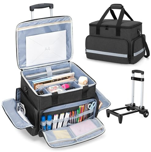 CURMIO Rolling Teacher Work Tote Bag on Wheels with Padded Sleeve for up to 14” Laptop, Multifunctional Wheeled Briefcase for Teaching, Office, Craft (Bag Only), Black