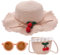 KDFSSIPE Sombrero para el Sol para Niñas Gafas de Sol Mini Bolso de Paja con Cereza Sombreros de Paja para la Playa de Verano Actividades al Aire Libre, Rosa