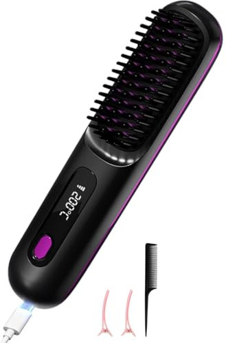 Go Brush Pro Fer à lisser sans fil à air chaud à ions négatifs 3 températures Peigne à lisser portable pour voyage