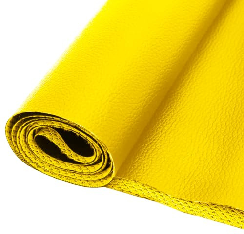 Kunstleder Meterware 200x140cm, PU Lederimitat Wasserdicht, Gelb | Widerstandsfähiges PU‑Material | Litschitextur | Für Sofa, Autositze & DIY‑Projekte, nicht selbstklebend