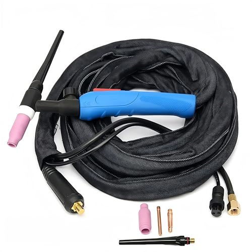 PLASMARGON WP-17F TIG-Schweißbrenner komplett Flexibler Euro-Stil Kopf 150 Amp Luftgekühlt 3 Meter, Anschluss M16x1.5, 2-Pin Stecker, DKJ10-20 mm