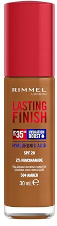 Rimmel London Lasting Finish 35H 504 Amber Foundation, langanhaltend, feuchtigkeitsspendend, vegane Formel, hohe Deckkraft, 30 ml