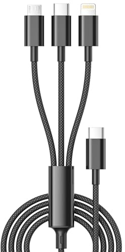 100W USB C Multi Charger Cable[1.2M], 3 in 1 Fast Charging Cable with E-Mark Chip, USB C PD [100W]+Lightning[27W]+Micro[10W] for Samsung Galaxy S25/S24/S23,iPhone 17/16/15/14/13/iPad, MacBook Pro/Air