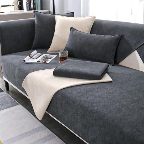 Weicher Sofadecken für Sitzfläche, Sofaüberwürfe L Form U Form Set, Sofa Schutz, Anti Rutsch Vintage(Dark Grey,70x150cm)