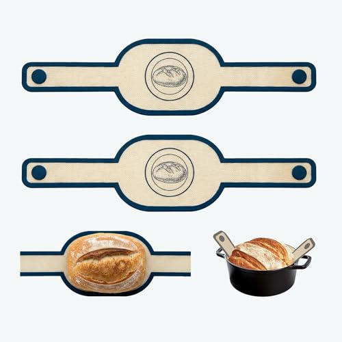 CleaZeny 2-Pack Reusable Bread Sling for Dutch Oven Sourdough Baking | Non-stick, heat-resistant (230°C) silicone slings with long handles for safe dough transfers. Replaces parchment paper!