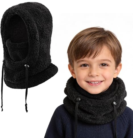 AYPOW Cagoule d'hiver Thermique pour Enfants 3-10, Multifonction Coupe-Vent Réglable Masque de Ski, Bonnet en Polaire Chaude, Casquette Cache-Cou Tour de Cou écharpe pour Garçons Filles Plein Air