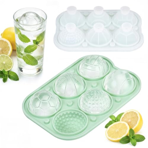 TranRantic 2 Stück Eiswürfelform Silikon mit Deckel, 5cm Eiswürfelform Rund | Groß Eiswürfel Form Kugel Wiederverwendbar & BPA-Frei, 6 Verschiedene Kugelförmige Ice Cube Tray für Cocktail, Whiskey, Saf