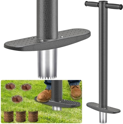 Lifeswell Plantador de bulbos de flores – suelo dentado – Herramienta de plantación de bulbos de jardín con mango largo de goma de 83,8 cm, plantador de cebolla para tulipanes, lirios, narcisos