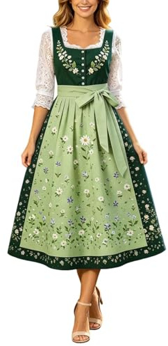 Elegantes Langes Bayerisches Kleid Mit Taillengürtel Für Cosplay Und Mottopartys, Trachtenkleid bayerisch, Alpenlook Mode, Bierfest, Trachtenfest