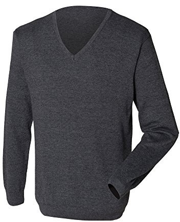 Henbury Mens 12 Gauge Fine Knit V-Neck Jumper/Sweatshirt (S) (Grey Marl)