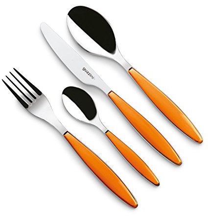 Sensazione posate di acciaio Guzzini/plastico lavabile in lavastoviglie 24 teilig, Acciaio INOX, arancione, 24 pezzi