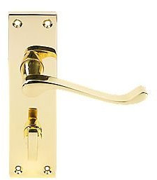 Victorian Scroll Door Handle - Bathroom - Polished Brass