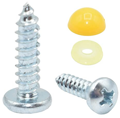 Kit de fixations avec 4 dômes cache-vis jaunes pour plaque d'immatriculation de moto/voiture/camionnette