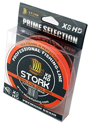 Stork HDx8, 8-Fach geflochtene Premium Angelschnur 300m (Orange, 30 lbs / 13.6 kg / 0.22 mm)