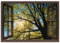 ARTLAND Wanddeko Leinwand Bilder Wandbild 70 x 50 cm Bäume Foto Grün B8CM Fensterblick Frühling Sonne Baumkrone Eiche