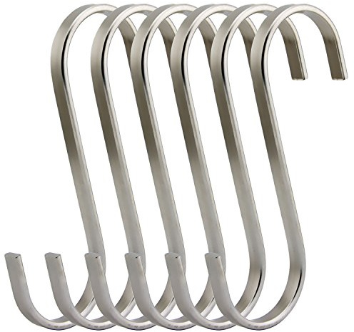 RuiLing Premium S-Haken, Größe XL, gebürsteter Edelstahl, flach, 6 Stück