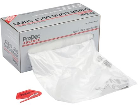ProDec Advance 200 m² (4 m x 50 m) Super Cling Polyethylen-Staubschutzfolienrolle, statisch aufgeladen, unsichtbare Haftung ohne Klebeband, zum Schutz von Böden/Möbeln/Wänden beim Malen und Dekorieren