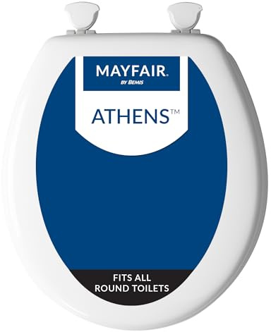 Mayfair Athens Toilet Seat, Easy Clean Hinges and Durable Wood Seat, Round, White