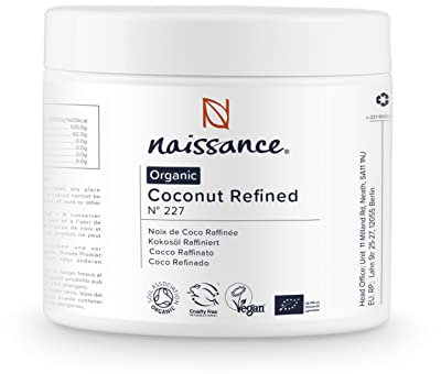 Naissance Raffiniertes Kokosöl BIO (Nr. 227) - 250g - Rein, Natürlich, BIO, Tierversuchsfrei, Vegan – Feuchtigkeitsspendend und Feuchtigkeitsspendend – Ideal für Aromatherapie, Hautpflege, Haarpflege