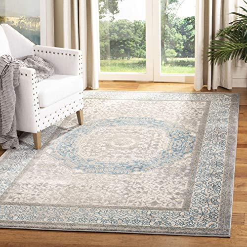 SAFAVIEH Sofia Collection Accent Rug - 4' x 5'7, Light Grey & Blue, Vintage Oriental Distressed Design, Non-Shedding & Easy Care, Ideal for High Traffic Areas in Foyer, Living Room, Bedroom (SOF365A)