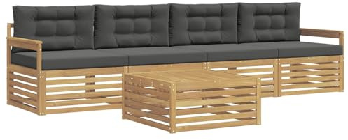 vidaXL Outdoor-Sofagarnitur 5 pcs Weiß und Anthrazit Massivholz Akazie, Gartenmöbel, Moderne Sitzgruppe, L-förmiges Sofa für Terrasse, relaxen im Lounge-Stil