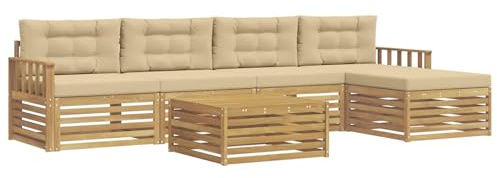 vidaXL Outdoor-Sofagarnitur mit Kissen 7 pcs Weiß und Beige Polyester, Patio-Sofa, modernes Eckset, wetterfester Gartenlounge, Bequeme Terrassenplätze für entspannte Zeiten