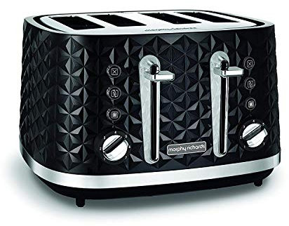 Morphy Richards Vector 4 Slice Toaster, High Gloss Geometric Design, Defrost and Reheat, Variable Width Slots, Removeable Crumb Tray, Black, 248131