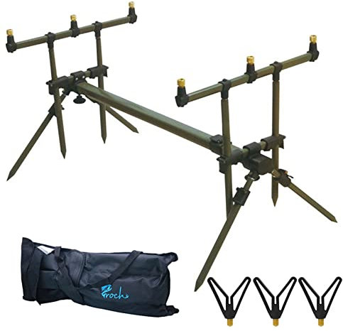 Croch Master Rod Pod Rutenhalter Aluminium Deluxe für 3 Ruten inkl. Rutenauflagen Tasche (Grün Rutenhalter)