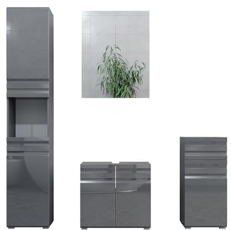 Vicco set mobili bagno Fredd, Antracite lucido, 4 parti