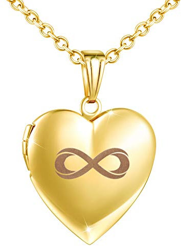 MicLee Damen Unendlichkeit Zeichen Kette Foto Herz Medaillon Photo Bilder Amulett Silber/Rosegold/Gold Edelstahl Anhänger Halskette mit Geschenkbox Grußkarte,Super Weihnachten Geschenk