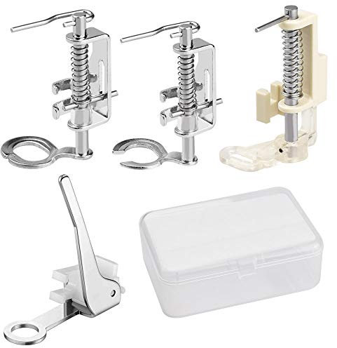 TANCUDER 4 PCS Pied-de-Biche Machine à Coudre et Boîte de Rangement Pied Presseur Broderie pour Machine à Coudre en Métal Pied Fronceur Universel pour Singer Brother Janome Kenmore