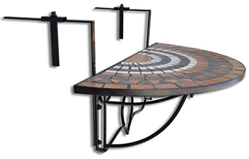 Tidyard Klapptisch Mosaik-Balkontisch Hängetisch Balkonhängetisch 76 x 56 x 64 cm,Kaffeetisch Tish halbrunde Keramik-Tischplatte,Kann einfach weggeklappt Werden