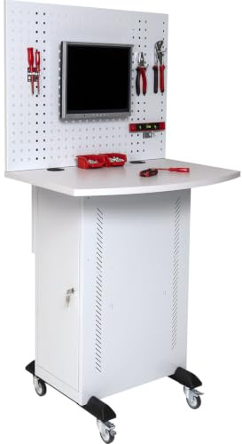 eurokraft Basic | Computerschrank | Mit Arbeitsplatte und Lochwand, lichtgrau